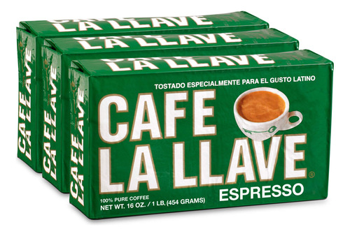 Caf La Llave Espresso, 100% Caf Puro, Molido, Tueste Oscuro