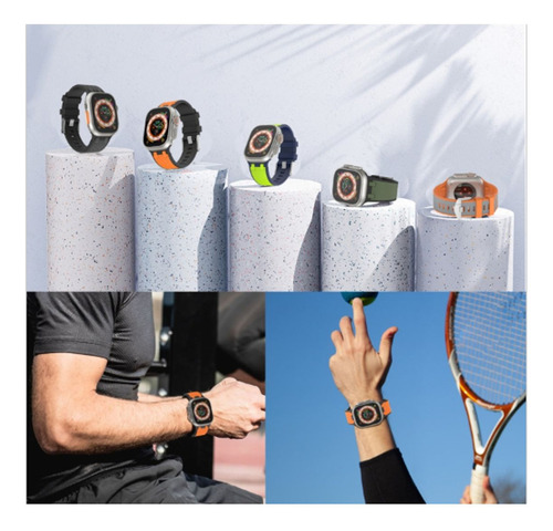 Correa Silicon Bitono Para Apple Watch Ultra 8 7 6 5 4 3 2 1 Color Negro-Naranja 42/44/45/46/49mm