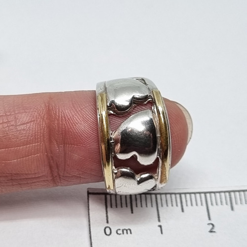 Imagen 4 de 6 de Anillo Plata Y Oro 3 Corazones