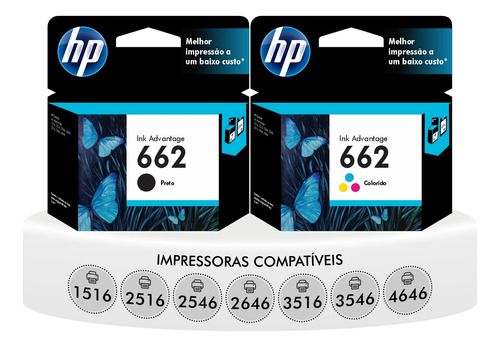 Kit Cartuchos Hp 662 Preto Color Deskjet 1516 2516 3516 4646