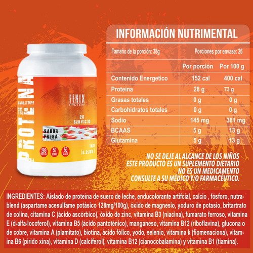 Proteína 1kg Isolate Fenix Protein 26 Servicios Sabores Fresa