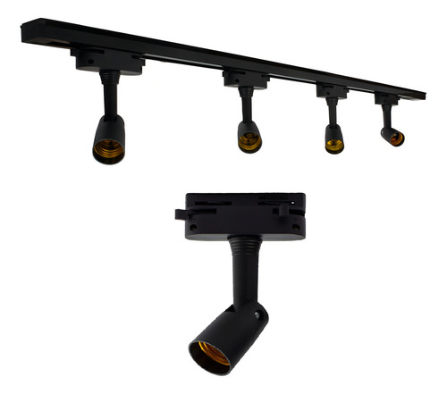 Trilho Eletrificado 1m Preto 3 Spot E27 Sem Lampadas