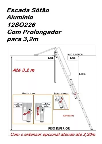 Escada De Sótão De Alumínio - 2,90 Mt (2 Lances ) Teto de Gesso/forro- COM  CAIXILHO SOB MEDIDA - Artesanal - Escada para Sótão - Magazine Luiza