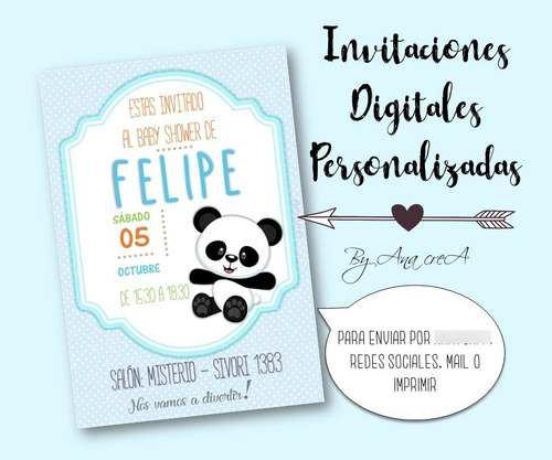 Invitación Digital Personaliz Osito Panda #13 Imprimible Oso