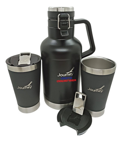 Kit Growler Cerveza Acero Inoxidable 1,9l 24hs Frio 2 Vasos 