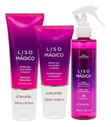 Kit Liso Mágico (shampoo + Condicionador + Fluído) Lowell