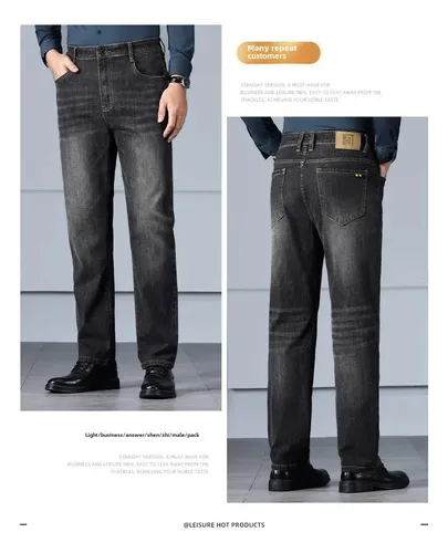 Pantalones Vaqueros Elásticos De Pierna Recta Para Hombre, C