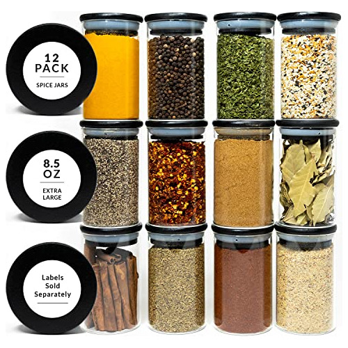 12 Black Bamboo Spice Jars | Large Spice Jars With Bamb...