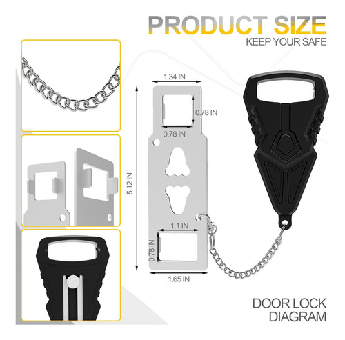 Seguridad De Cerradura De Puerta Portátil, Pestillo De De De Negro.