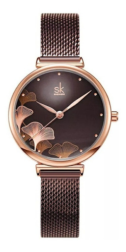 Imagen 1 de 7 de Reloj Mujer Shengke Exclusivo Diseño Ginkgo Biloba Elegante