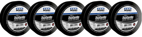 Kit 5 Fita Isolante 20m Tekbond Preto Uso Geral Anti Chamas