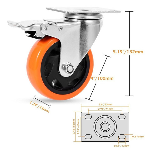 Imagen 3 de 4 de Pack 4 Ruedas Para Carro O Mueble 4 Pulgs. Soporta 450 Kg