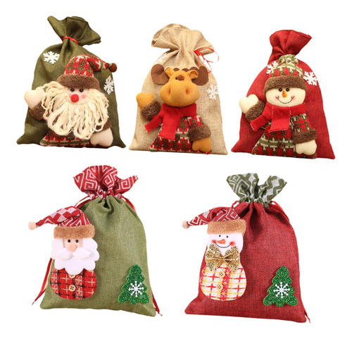 * 5 Piezas De Bolsas De Regalo Con Cordón Para Navidad,