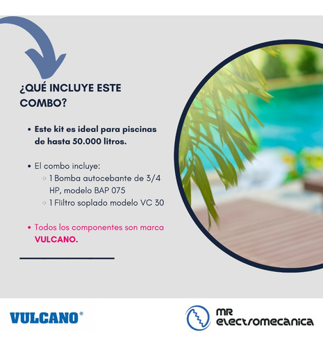 Imagen 2 de 10 de Kit Vulcano Pileta 8x4x1.5m Filtro Vc30 + Bap075 - 50.000lts
