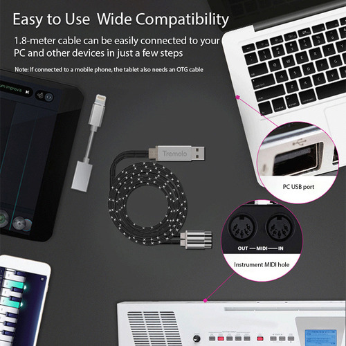 Cable Midi A Usb De Tremolo, Cable Midi De 5.9 Pies Con Entr