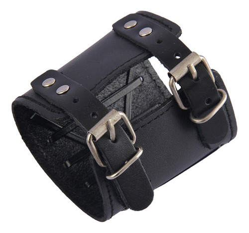 Muñequeras Y Brazalete De Cuero Gótico Punk Rock, 2 Unidades