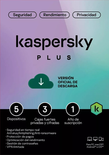 Kaspersky Plus ( Internet Security ) 2024 / 5 Pcs  1 Año  