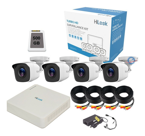 Kit 4 Camaras Vigilancia Seguridad Dvr Cctv 1 Mp 720p 500gb Color Blanco