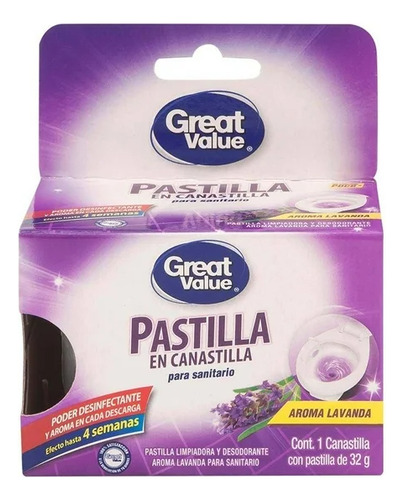 Pastilla Limpiadora Para Inodoros Great Value Lavanda 32 G
