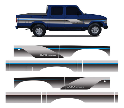 Faixas D20 Deluxe 1995 1996 Adesivos Cabine Dupla Cinza/azul