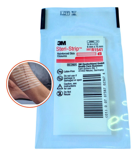 Sutura Steri Strip 3M 6mm X 75mm Sobre X 3 Tiras 1541r 1 unidad