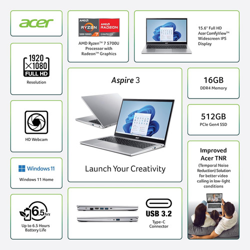 Laptop Acer Aspire 3 Ryzen 7-5700u 16gb Ram 512gb Ssd