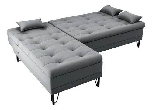 Sofá Cama Com Chaise 3 Lugares 2,00 Mts Nice Matrix Cinza