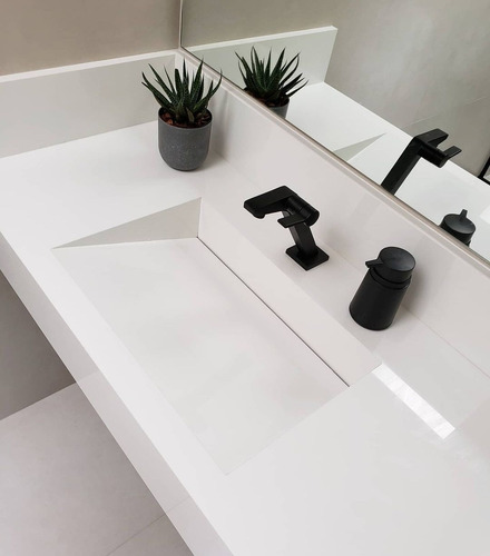 Kit - Cuba Esculpida E Prateleira 60x40 -porcelanato Polido. Branco Brilhante