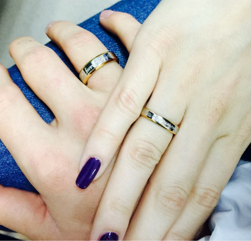 2 Anillos Forever Love De Acero Bañado En Oro 18k