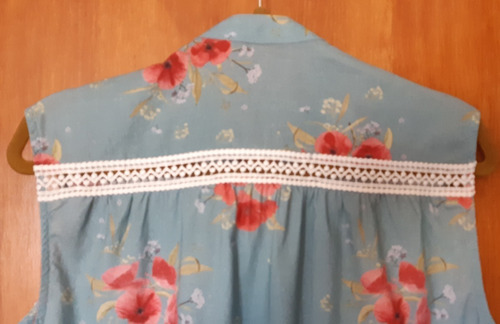 Blusa Malwee - Azul Jeans - Florido - Rendas - Feminino