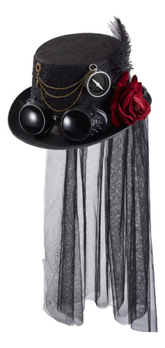 Sombrero De Pelo Gótico, Sombrero De Copa Steampunk Con Enca
