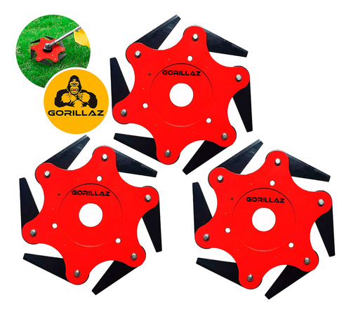 Kit 3 Lâminas Com 6 Pontas Discos Canivete Roçadeira Profissional Glr-6l Gorillaz