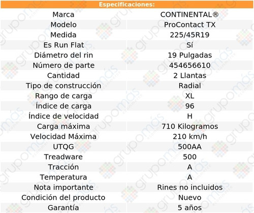 Paq 2 Llantas Conti 225/45r19 Procontact Tx 96h Run Flat