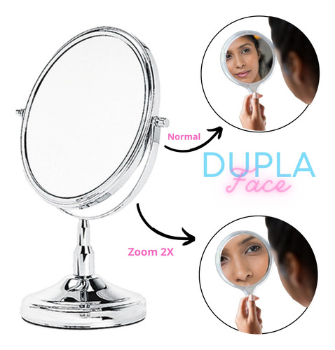 Espelho Grande 23 Cm Maquiagem De Mesa Dupla Face Aumenta2x