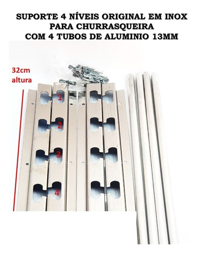 Suporte Churrasqueira 4 Posições 32cm Altura E Tubos 75cm 