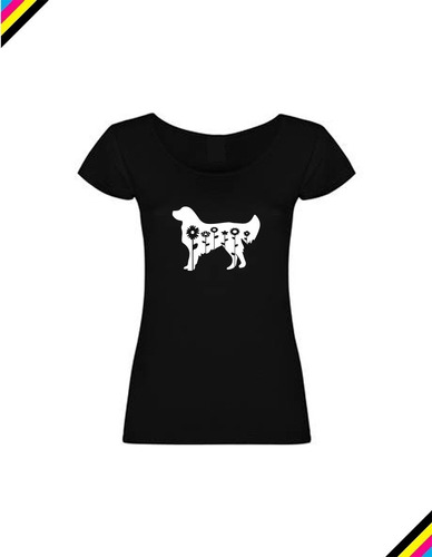 Polera Estampada Perro Golden Retriever Flores Moda Mujer