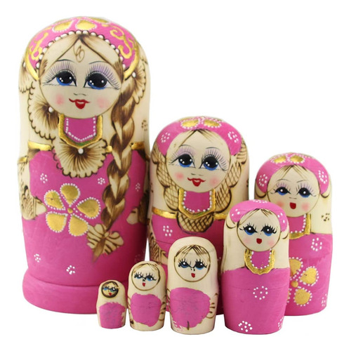 7 Pzas Lindo Suéter Rosa Trenza Chica Rusa Anidación Muñecas