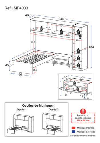 Conjunto Quarto Solteiro Retrô Dublin Multimóveis Mp4033 B/n
