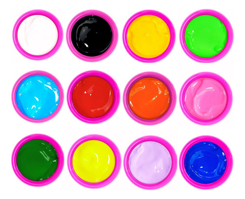 Kit C/ 12 Cores Tinta Pva Fosca Artesanato 37ml Arte Escolar Cor Colorido