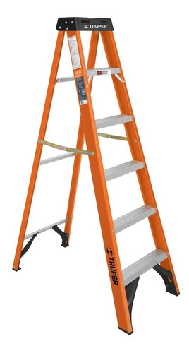 Escalera Tijera 5 Pasos Fibra De Vidrio 175 Kg Truper TRU100225 Color Naranja