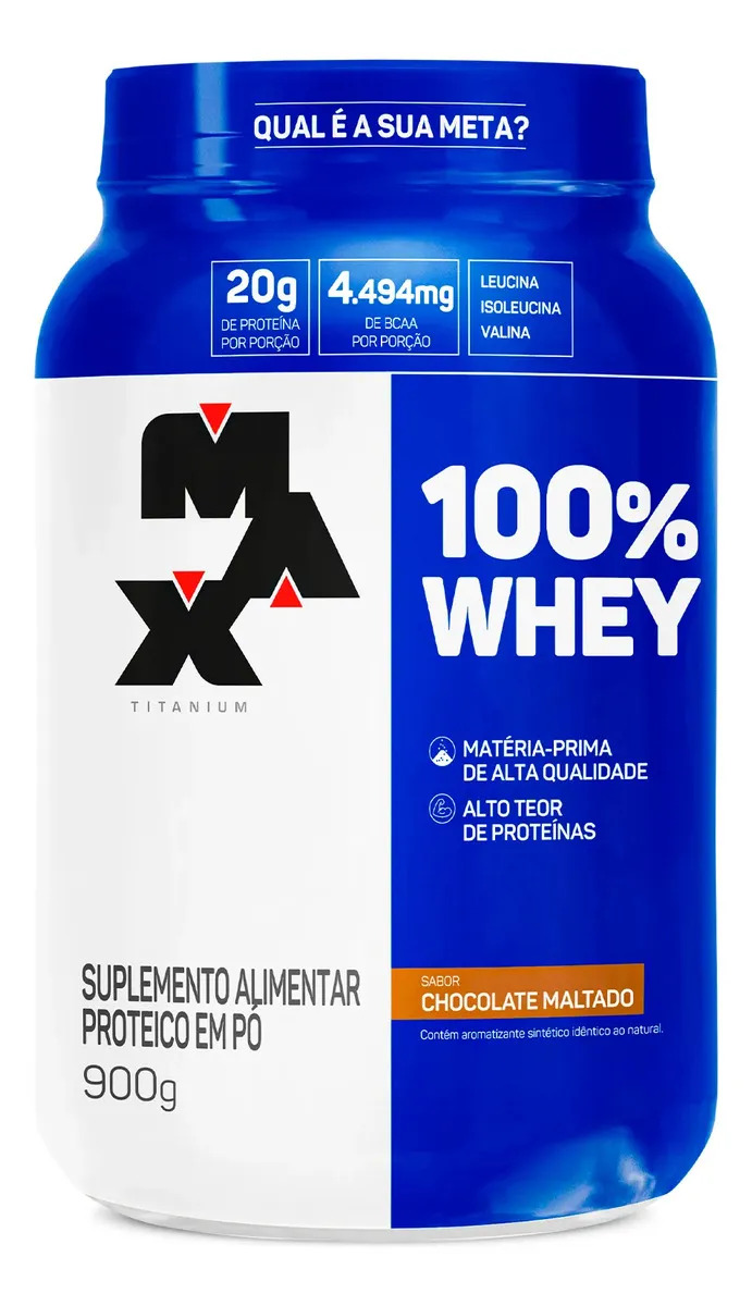 Whey 100% Whey Concentrado Pote 900g Max Titanium Sabor Chocolate maltado
