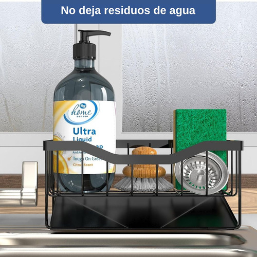 U Chef Soporte De Esponja De Fregadero, Drenaje Automático Color Negro