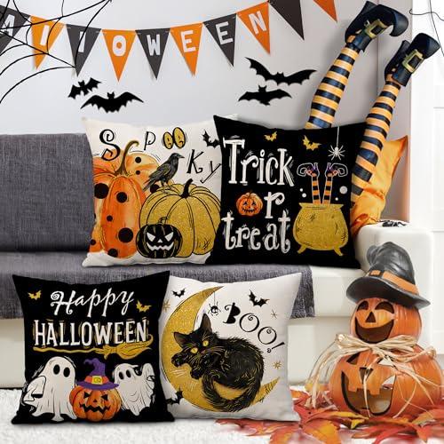 Juego De 4 Fundas De Almohada Halloween 50 X 50 Cm