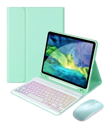 Funda Carcasa Con Teclado Rgb Y Raton Para iPad 9 Y 8 10.2