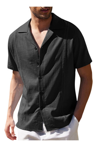 Camisa De Lino Informal Holgada De Manga Corta Para Hombre