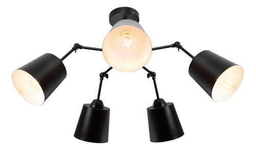 Lámpara De Techo Negro Mate Dark Decor E27 40w 5 Luces Lumi 23246-2