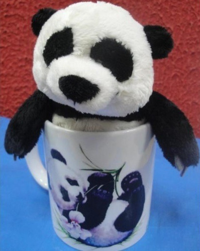 Caneca Porcelana Com Ursinho Panda 15cm - Tema Enjoy The Day