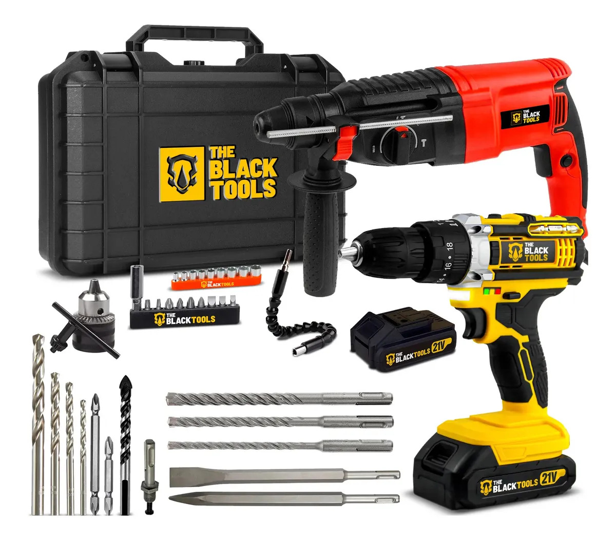 Martelete Rompedor Sds Plus Elétrica Com Fio 900W 220V Com Furadeira/Parafusadeira Impacto A Bateria 21V The Black Tools