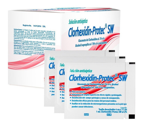 Imagen 1 de 3 de Granel 100 Pza Toallas Antiseptica Gluconato Clorhexidina 2%