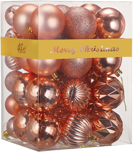 48 Bolas Navidad Rongyuxuan 6 Diseños Y 2 Tamaños Rose Gold